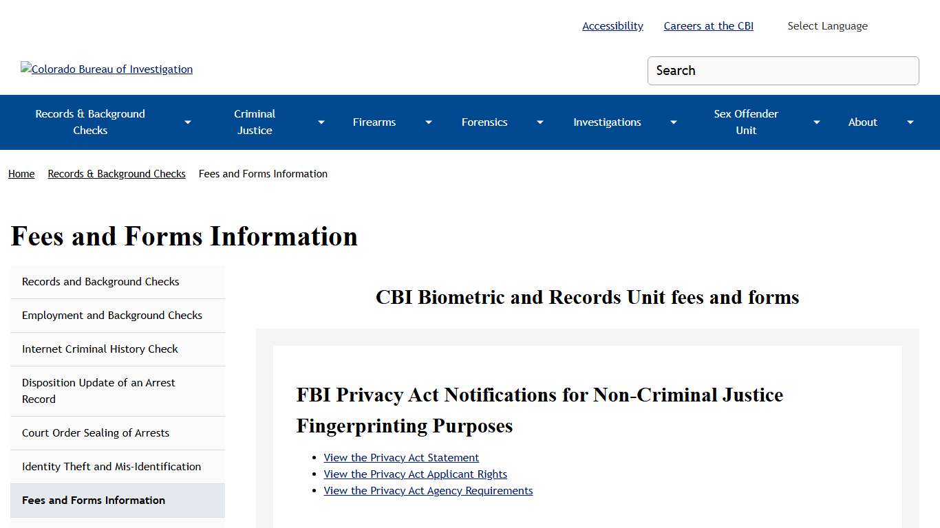 Fees and Forms Information Colorado Bureau of Investigation