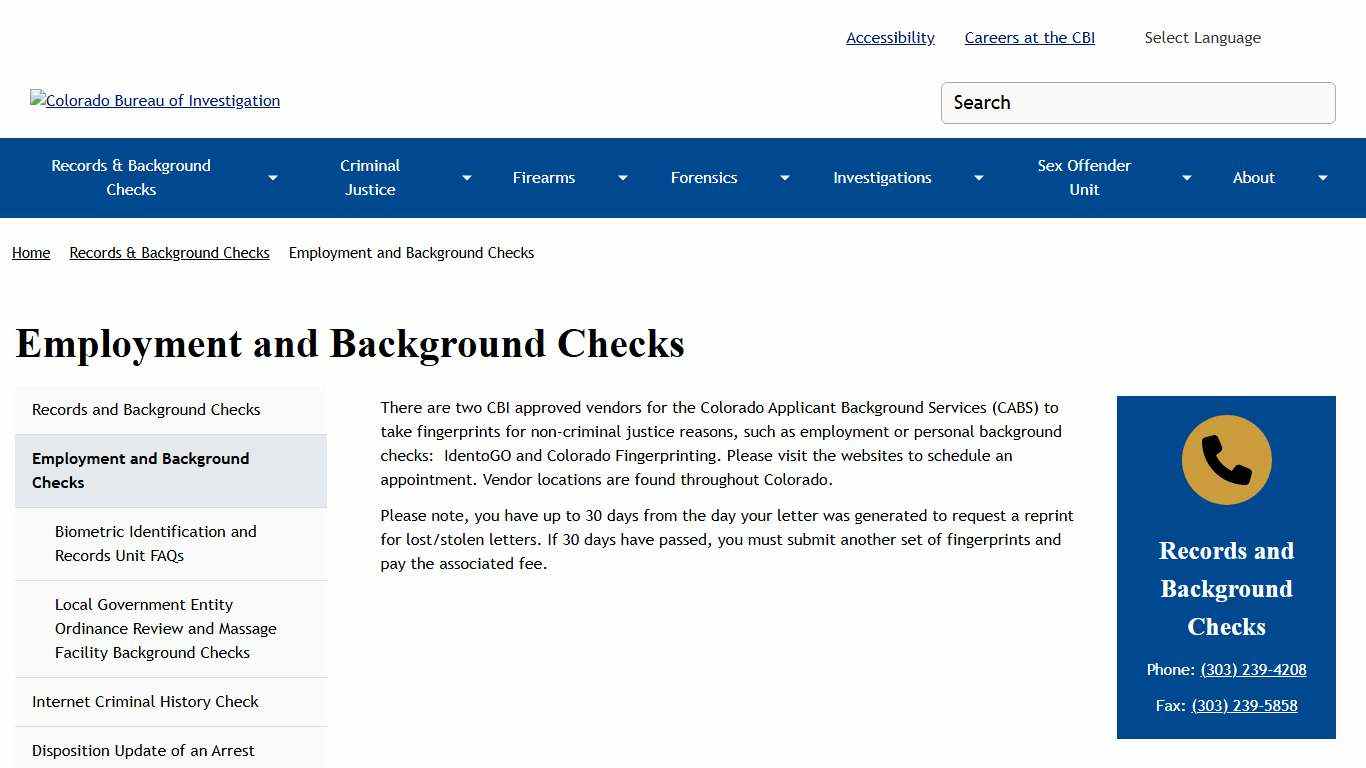 Employment and Background Checks Colorado Bureau of Investigation